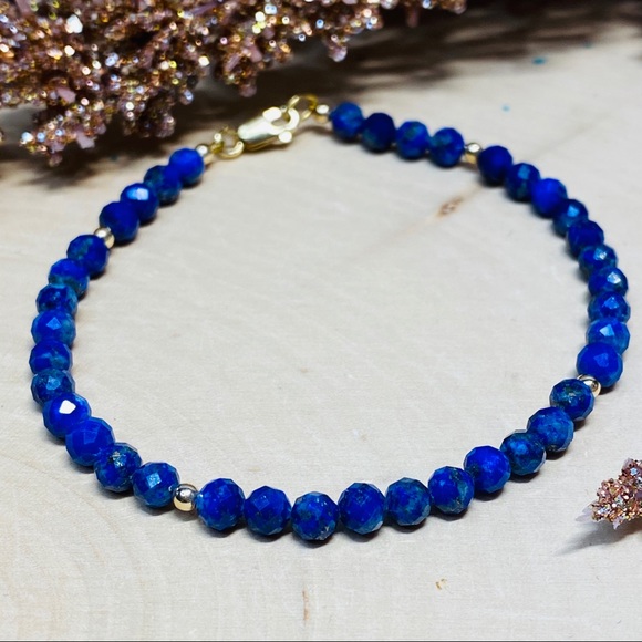 Lapis Lazuli Blue Stone Gemstone Gold Bracelet